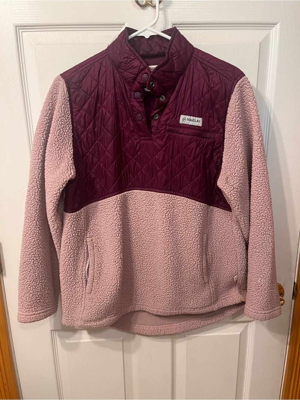 Magellan Outdoors Quilted Pullover Teddy Jacket in Mauve and Burgundy